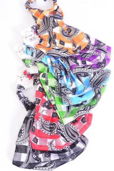 Headband Turban Wide Cotton Stretchy Paisley Plaid / 12 pcs = Dozen Stretch , Wedth - 8.5", 2 of each Pattern Mix , Individual Hang Tag & OPP Bag & UPC Code