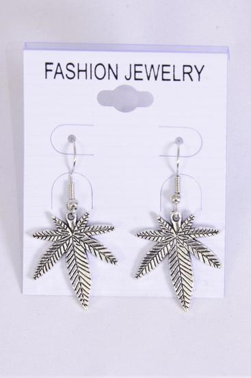 Earrings Cannabis Silver / 12 pair = Dozen match 70145 Cannabis , Fish Hook , Size - 1" x 0.75" Wide , Earring Card & OPP Bag & UPC Code