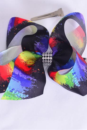 Hair Bow Jumbo Black Paint Splatter Grosgrain Bow-tie / 12 pcs Bow = Dozen Alligator Clip , Size - 6" x 5" Wide , Clip Strip & UPC Code