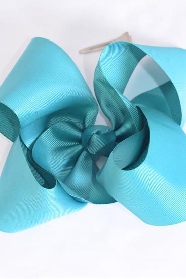 Hair Bow Extra Jumbo Cheer Type Bow Jade Green Grosgrain Bow-tie / 12 pcs Bow = Dozen  Jade Green , Alligator Clip , Size - 8" x 7" Wide , Clip Strip & UPC Code