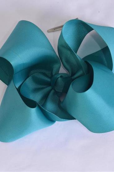 Hair Bow Jumbo Jade Green Grosgrain Bow-tie / 12 pcs Bow = Dozen Jade Green , Size - 6" x 5" Wide , Alligator Clip , Clip Strip & UPC Code