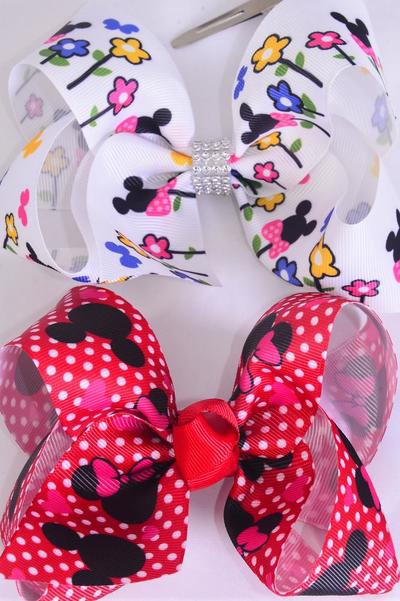 Hair Bow Jumbo Polka dots Grosgrain Bow-tie /12 pcs = Dozen  Alligator Clip , Size-6"x 5" Wide , 6 Of Each Pattern Asst , Clip Strip & UPC Code