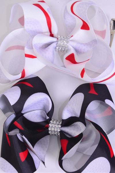 Hair Bow Jumbo Golf Grosgrain Bow-tie / 12 pcs Bow = Dozen Alligator Clip , Bow Size - 6" x 5" Wide , 6 White , 6 Black Color Mix , Clip Strip & UPC Code