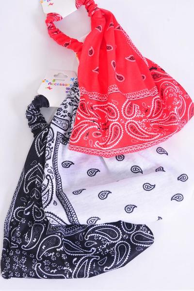 Headband Turban Wide Cotton Stretchy Bandana Pattern Mix / 12 pcs = Dozen Stretch , Wedth - 8.5" , 4 of each Pattern Mix , Individual Hang Tag & OPP Bag & UPC Code