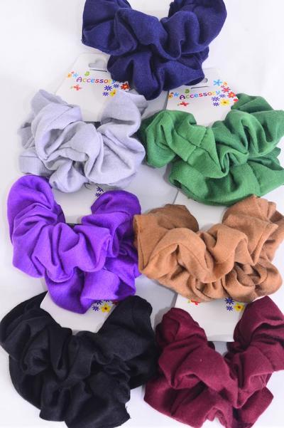 Scrunchies 24 pcs Cotton Stretch Dark Multi / 12 card = Dozen Stretch , 2 Black , 2 Brown , 2 Purple , 2 Burgundy , 2 Navy , 1 Hunter Green , 1 Gray Color Asst , Hang Tag & OPP Bag and UPC Code