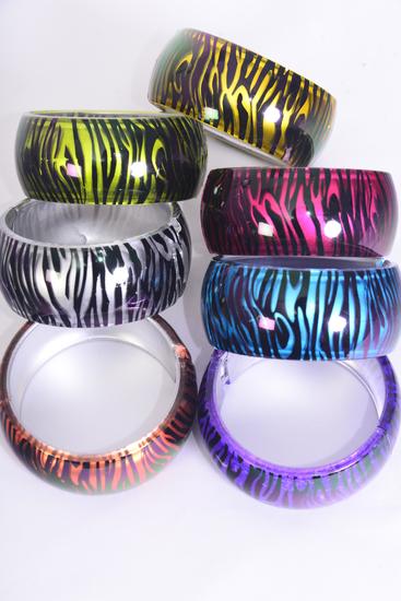 Bracelet Bangle Acrylic Hinge Cat-eye Zebra Print Multi /  12 pcs = Dozen Multi , Hinge , Size -2 .75" x 1.25" Dia Wide , 2 Silver , 2 Blue , 2 Purple , 2 Red , 2 Yellow ,1 Lime ,1 Orange Mix , Hang Tag & OPP Bag & UPC Code