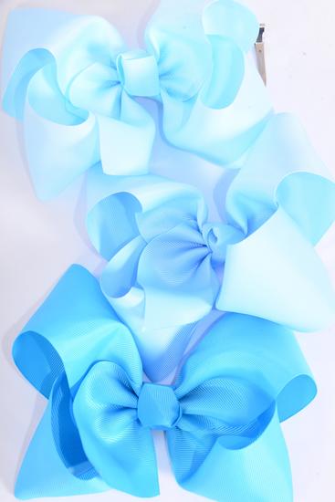 Hair Bow Jumbo Blue Mix Grosgrain Bow-tie / 12 pcs Bow = Dozen   Blue Mix , Alligator Clip , Size - 6" x 5", Clip Strip & UPC Code , Choose Colors 