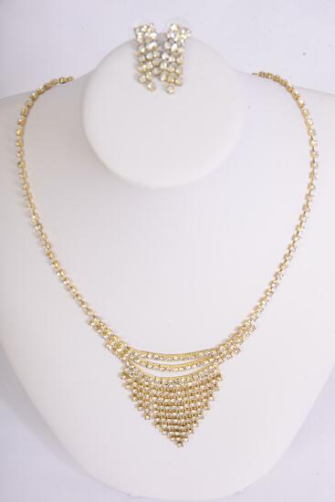 Necklace Sets Rhinestones Gold Post / Sets  Gold , Size - 18 inch , Extension Chain , Black Velvet Display Card & OPP Bag & UPC Code