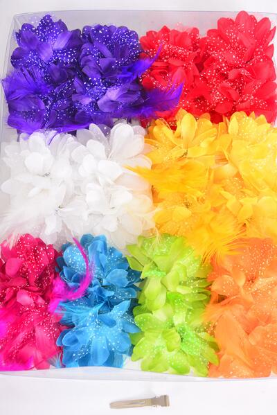 Flower 24 pcs Baby Breath Feathers Multi / 24 pcs Flower = Dozen Multi , Alligator Clip , Size - 2.75" Wide , 2 Red , 2 White , 2 Yellow , 2 Purple , 1 Fuchsia , 1 Blue , 1 Lime , 1 Orange Color Asst