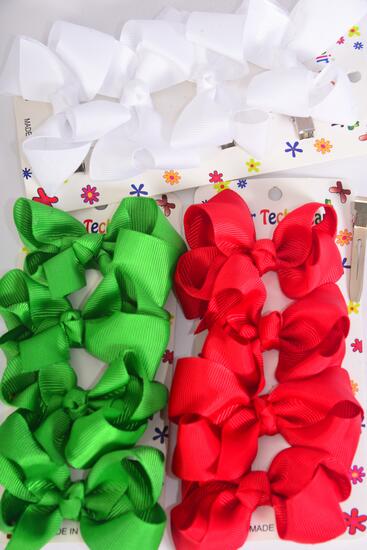 Hair Bows 48 pcs Grosgrain Bow-tie Red White Green Mix / 12 card = Dozen  Christmas , Red White Green Mix , Alligator Clip , Bow Size-3"x 2" Wide , 4 of each Color Asst , 4 pcs per card , 12 card = Dozen