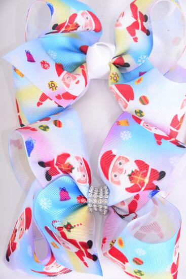 Hair Bow Jumbo Happy Santa Christmas Day Santa Grosgrain Bow-tie / 12 pcs Bow = Dozen Santa , Alligator Clip , Size - 6" x 5" Wide , Clip Strip & UPC Code