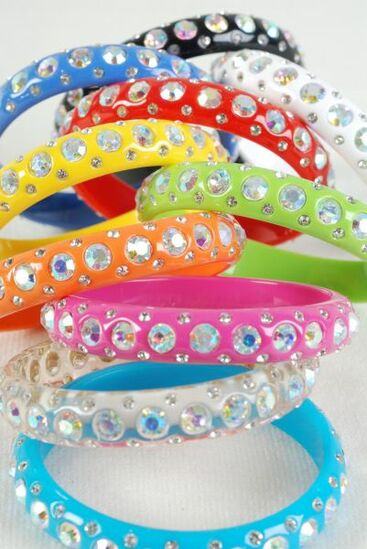 Bracelet Bangle Acrylic Stones All Around Plus Size / 12 pcs = Dozen  Size- 3" Wide , Hang Tag & OPP Bag & UPC Code , Choose Colours