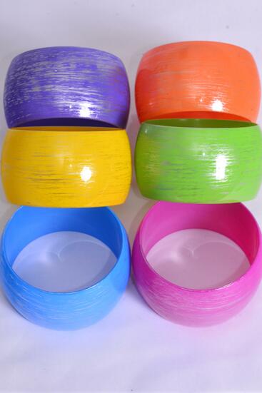 Bracelet Bangle Acrylic Wide Brush Stroked Multi / 12 pcs = Dozen Multi , Size - 2.75" x 1.75" Dia Wide , 2 of each Color Asst , Hang Tag & OPP Bag & UPC Code 