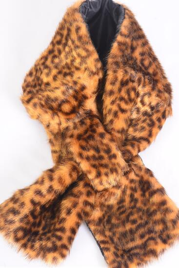 Scarf Womens Plush Faux Fur Scarf Leopard / PC Leopard Pattern , Size - 36" x 5.5" Wide , OPP Bag