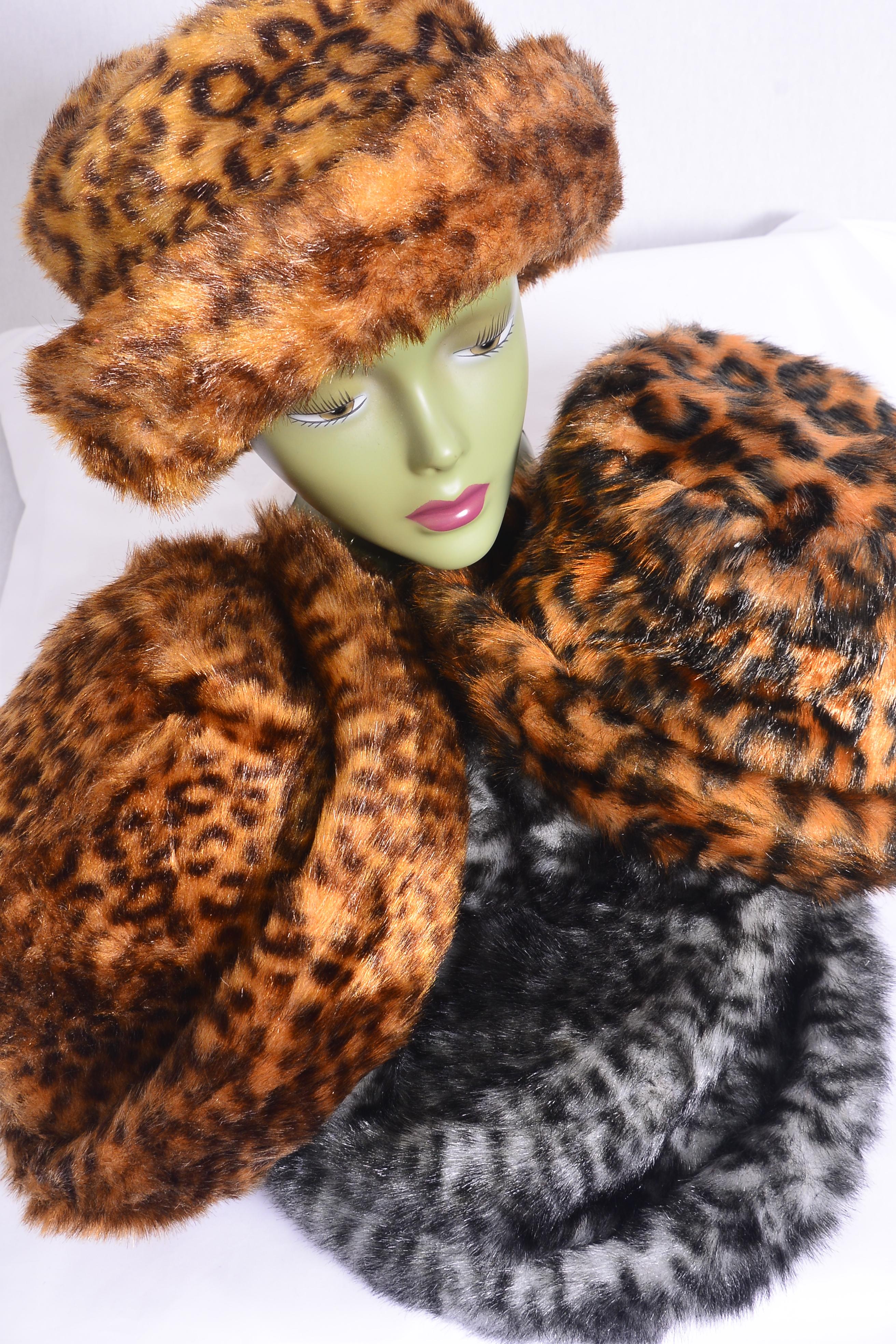 Hat Women's Leopard Plush Faux Fur Roll Up Bucket Hat / PC W OPP Bag ...