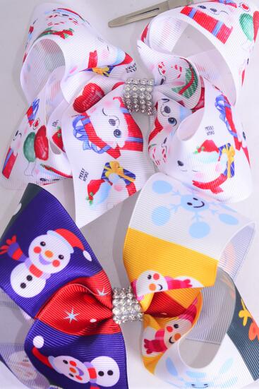 Hair Bow Jumbo Christmas Theme Mix Grosgrain Bow-tie / 12 pcs Bow = Dozen  Christmas , Alligator Clip , Size - 6" x 5" Wide , 6 Of Each Pattern Asst , Clip Strip & UPC Code