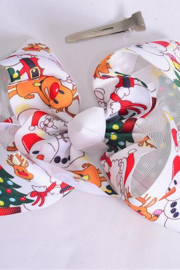 Hair Bow Jumbo XMAS Cartoon Christmas Mix Grosgrain Bow-tie / 12 pcs Bow = Dozen Christmas , Alligator Clip , Size - 6" x 5" Wide , Clip Strip & UPC Code