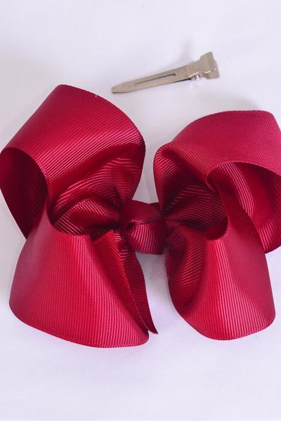 Hair Bow Jumbo Burgundy Grosgrain Bow-tie / 12 pcs Bow = Dozen Burgundy , Alligator Clip , Size - 6" x 5" Wide , Clip Strip & UPC Code