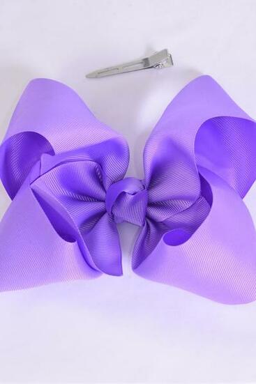 Hair Bow Jumbo Delphinium Grosgrain Bow-tie / 12 pcs Bow = Dozen  Alligator Clip , Size - 6" x 5" Wide , Clip Strip & UPC Code