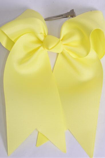 Hair Bow Extra Jumbo Long Tail Cheer Type Bow Baby Yellow Grosgrain Bow-tie / 12 pcs Bow = Dozen Baby Yellow , Alligator Clip , Size - 6.5" x 6" Wide , Clip Strip & UPC Code