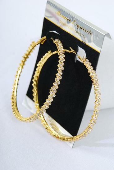 Earring Boutique Loop Gold Rhinestones / PC Gold , Post , Size - 1.75" Wide , Earring Card & OPP Bag & UPC Code 