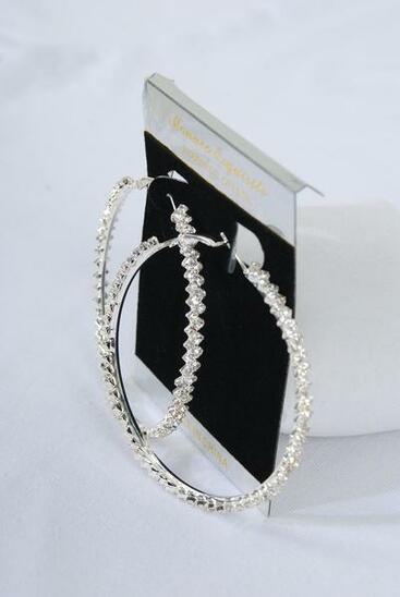 Earring Boutique Loop Silver Rhinestone / PC Silver , Post , Size - 1.75" Wide , Earring Card & OPP Bag & UPC Code 