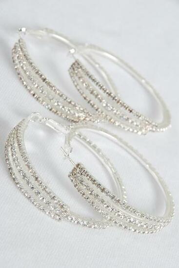 Earring Boutique Silver Loop Rhinestones / PC Silver , Size - 1.75" Wide , Earring card & OPP Bag & UPC Code 