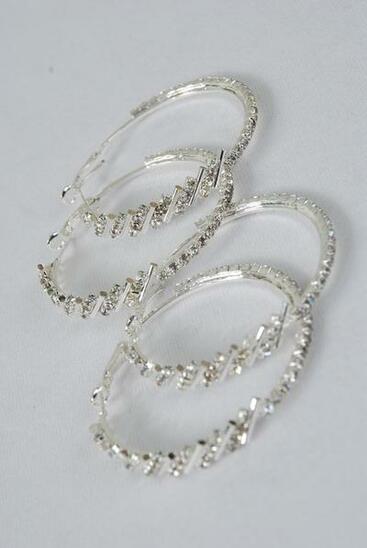 Earring Boutique Silver Loop Rhinestones / PC Silver , Post , Size - 2" Wide , Earring Card & OPP Bag & UPC Code 