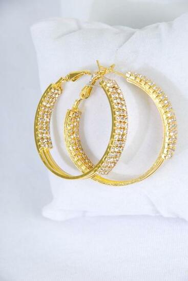 EEarring Boutique Gold Loop Rhinestones / PC Post , Size - 1.5" Wide , Earring card & OPP Bag & UPC Code 