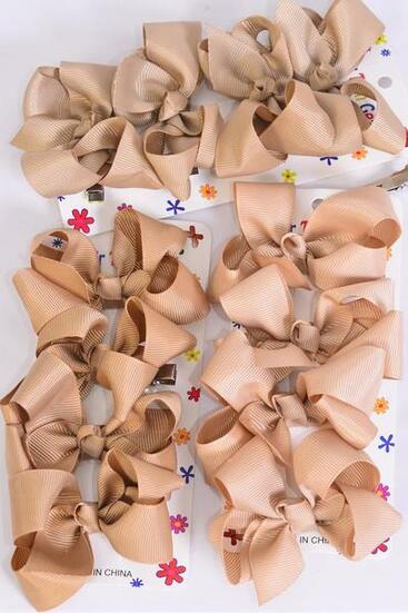 Hair Bows 48 pcs Grosgrain Bow-tie Khaki Mix / 12 card = Dozen  Alligator Clip , Bow Size - 3" x 2" Wide , 4 of each Color Asst , 4 pcs per card , 12 card = Dozen