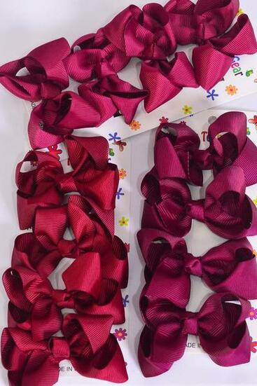 Hair Bows 48 pcs Grosgrain Bow-tie Wine Burgundy Mix /12 card = Dozen  Alligator Clip , Bow Size - 3" x 2" Wide , 4 Wine , 4 Burgundy , 4 Sherry Color Asst , 4 pcs per card , 12 card = Dozen