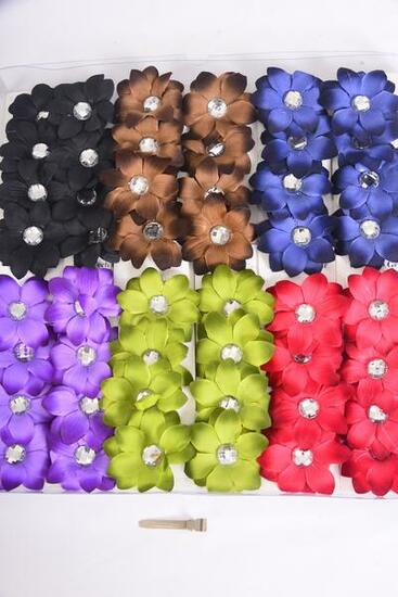 Flowers 48 pcs Alligator Clip Flower Daisy & Clear Stone Dark Multi / 12 card = Dozen Flower Size - 2.75" Wide , Alligator Clip , 2 of each Color Asst , 4 pcs per Card , 12 card= DZ