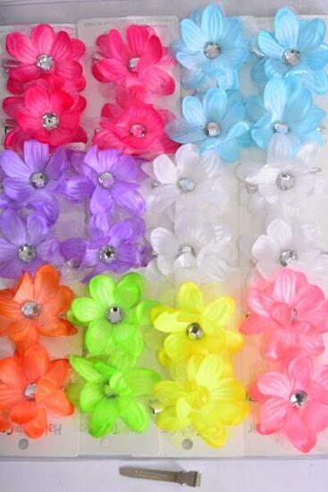 Flowers 24 pcs Flowers Neon Color Mix / 24 pcs Flower = Dozen  Alligator Clip  , Flower Size - 2.5" Wide , 2 Pink , 2 Blue , 2 Purple , 2 White , 1 Orange , 1 Lime , 1 Yellow , 1 Coral Color Asst