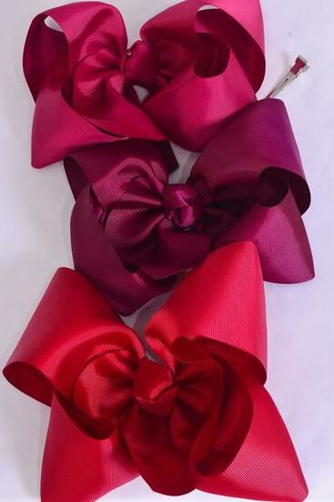 Hair Bow Extra Jumbo Cheer Type Bow Burgundy Mix Grosgrain Bow-tie / 12 pcs Bow = Dozen  Size-8"x 7" Wide , Alligator Clip , 4 Wine ,4 Burgundy , 4 Sherry Color Asst , Clip Strip & UPC Code