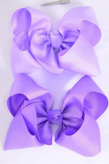 Hair Bow Jumbo Lavender Mix Grosgrain Bow-tie / 12 pcs Bow = Dozen Lavender Mix , Alligator Clip , Size - 6" x 5" Wide , 6 of each Pattern Asst , Clip Strip & UPC Code