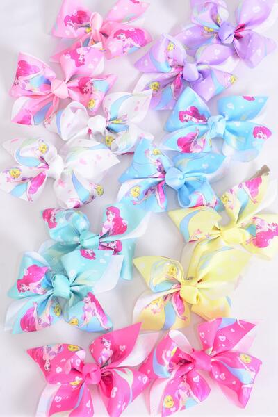 Hair Bow 24 pcs Mermaid Under The Sea Pastel Grosgrain Bow-tie / 24 pcs Bow = Dozen Alligator Clip , Size - 4" x 3" , 2 White , 2 Baby Pink , 2 Lavender , 2 Blue , 2 Yellow , 1 Hot Pink , 1 Mint Color Asst , Clip Strip & UPC Code