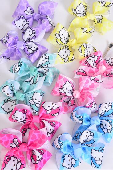 Hair Bow 24 pcs Cute Kitty Pastel Grosgrain Bow-tie / 24 pcs Bow = Dozen Alligator Clip , Size - 4" x 3" , 2 White , 2 Baby Pink , 2 Lavender , 2 Blue , 2 Yellow , 1 Hot Pink , 1 Mint Color Asst , Clip Strip & UPC Code