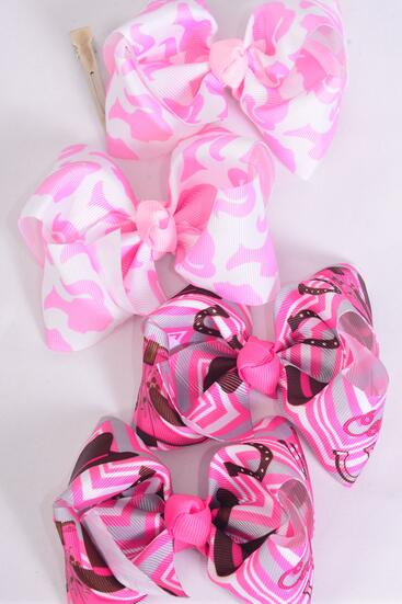 Hair Bow 24 pcs Barbie Cow Girl Mix Grosgrain Bow-tie / 24 pcs Bow = Dozen Alligator Clip , Size - 4" x 3" Wide , 6 of Each Pattern Color Mix , Clip Strip & UPC Code