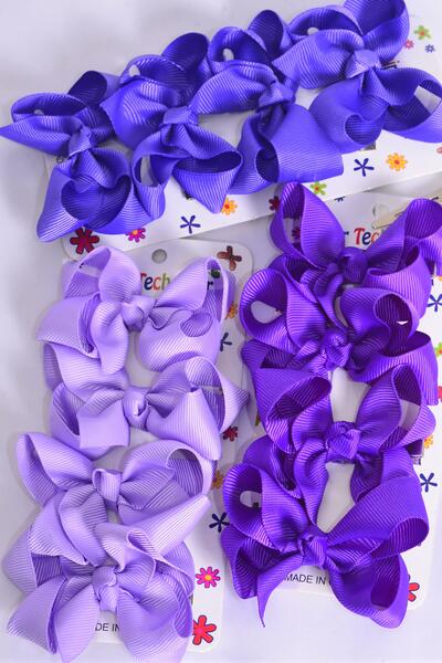 Hair Bows 48 pcs Grosgrain Bow-tie Purple Mix / 12 card = Dozen Alligator Clip , Bow Size - 3" x 2" Wide , 4 Lavender , 4 Grap , 4 Ultra Violet Asst , 4 pcs per card , 12 card = Dozen