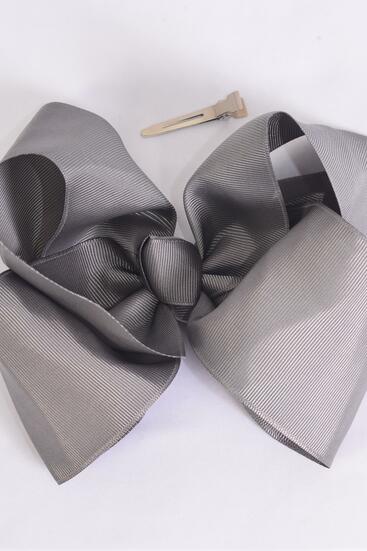 Hair Bow Extra Jumbo Cheer Type Bow Dark Gray Grosgrain Bow-tie / 12 pcs Bow = Dozen Dark Gray , Alligator Clip , Size - 8" x 7" Wide , Clip Strip & UPC Code