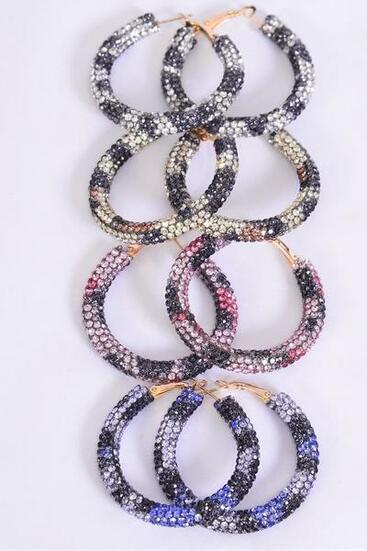 Earrings Loop Iridescent Stone Leopard Multi / 12 pair = Dozen Post , Size - 1.75" Wide , 3 Of Each Pattern Asst , Earring Card & OPP Bag & UPC Code