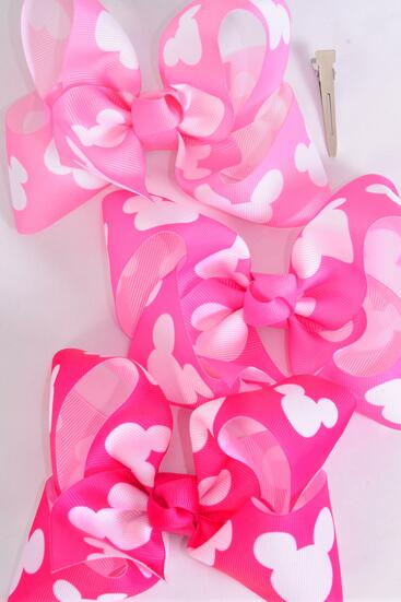 Hair Bow Jumbo Mouse Ear Pink Mix Grosgrain Bow-tie / 12 pcs Bow = Dozen Pink Mix , Alligator Clip , Size - 6" x 5" Wide , 4 Baby Pink , 4 Hot Pink , 4 Fuchsia Color Mix , Clip Strip & UPC Code