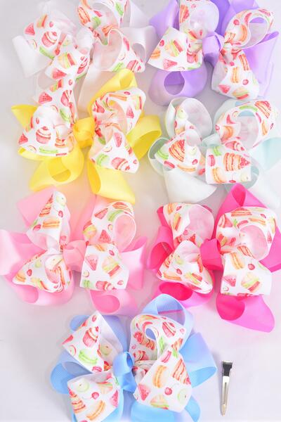 Hair Bow Jumbo Double Layered Cupcake Macaroon Cake Mix Grosgrain Bow-tie Pastel /  12 pcs Bow = Dozen Alligator Clip , Size - 6" x 5" , 2 White , 2 Baby Pink , 2 Lavender , 2 Hot Pink , 2 Mint Green ,1 Blue ,1 Yellow Color Asst , Clip Strip & UPC Code