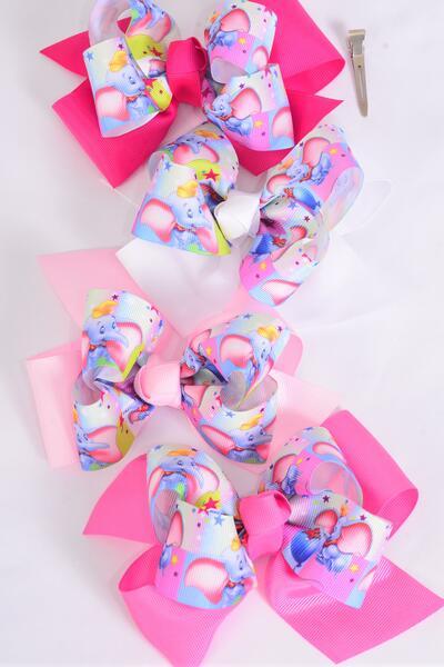 Hair Bow Jumbo Double Layered Elephant Balloon Pink Mix Grosgrain Bow-tie / 12 pcs Bow = Dozen Pink Mix , Alligator Clip , Size - 6" x 5" Wide , 3 White , 3 Baby Pink , 3 Hot Pink , 3 Fuchsia Asst , Clip Strip & UPC Code