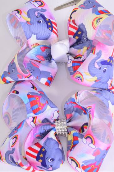 Hair Bow Jumbo Cute Baby Elephant Grosgrain Bow-tie / 12 pcs Bow = Dozen Alligator Clip , Size - 6" x 5" Wide , Clip Strip & UPC Code