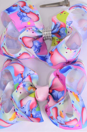 Hair Bow Jumbo Cute Baby Elephant Grosgrain Bow-tie / 12 pcs Bow = Dozen  Alligator Clip , Size - 6" x 5" Wide , Clip Strip & UPC Code