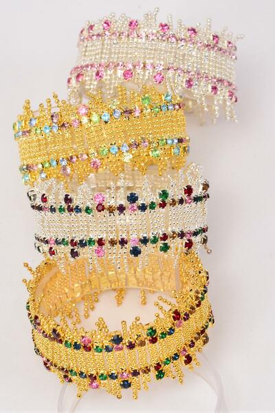 Bracelet Mesh Rhinestones Stretch / 12 pcs = Dozen Stretch ,  Width - 1.25", Display Card & OPP Bag & UPC Code , choose colors