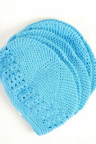 Kufi hat Hand Crocheted 100% Cotton Beanie Skull Cap Hat Stretch Turquoise / 12 pcs = Dozen Turquoise , Stretch , One Size , OPP Bag