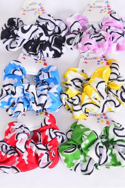 Scrunchies 24 pcs Cotton Stretch Paisley Pattern Mix / 12 card = Dozen Multi , Stretch , 2 Of each Pattern Asst , Hang Tag & OPP Bag                 