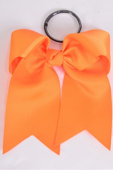 Hair Bow Extra Jumbo Long Tail Cheer Type Bow Orange Elastic Grosgrain Bow-tie / 12 pcs Bow = Dozen  Orange , Elastic , Size- 6.5"x 6" Wide , Clip Strip & UPC Code